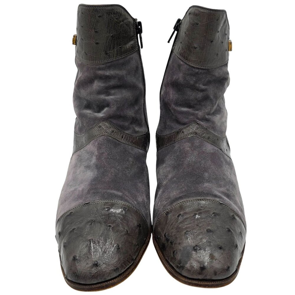 Vintage Mauri Exotic Ostrich and Suede Gray Dress Shoes Mens 8.5 Ankle Zip Boots - Picture 13 of 16